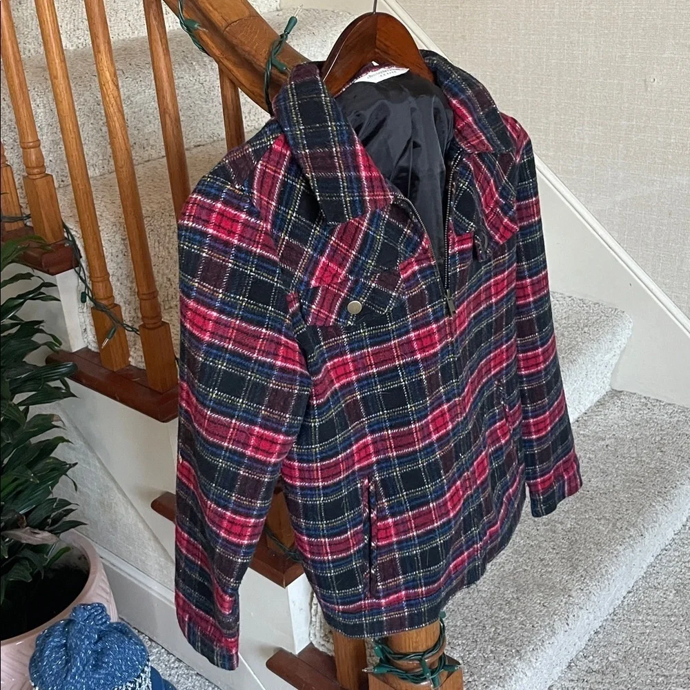 Christopher & Banks Wool Blend Petite Red and Black Plaid Holiday Jacket